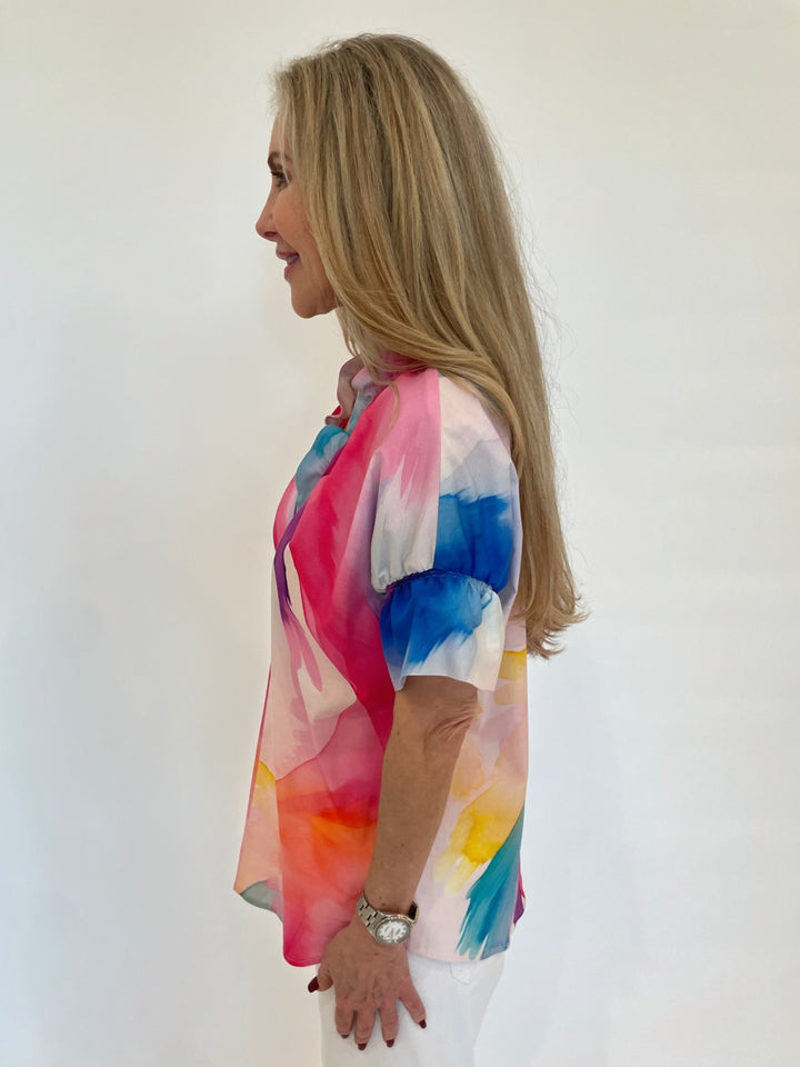 Finley Brigitte Abstract Crosby Top in White/Pink available at Barbara Katz