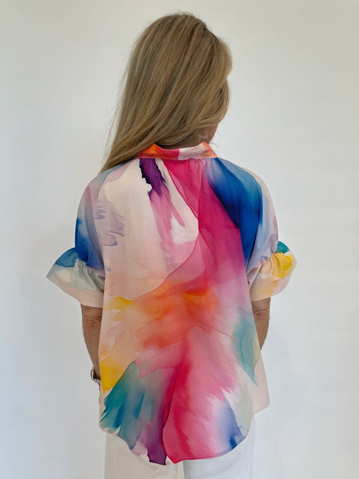 Finley Brigitte Abstract Crosby Top in White/Pink available at Barbara Katz