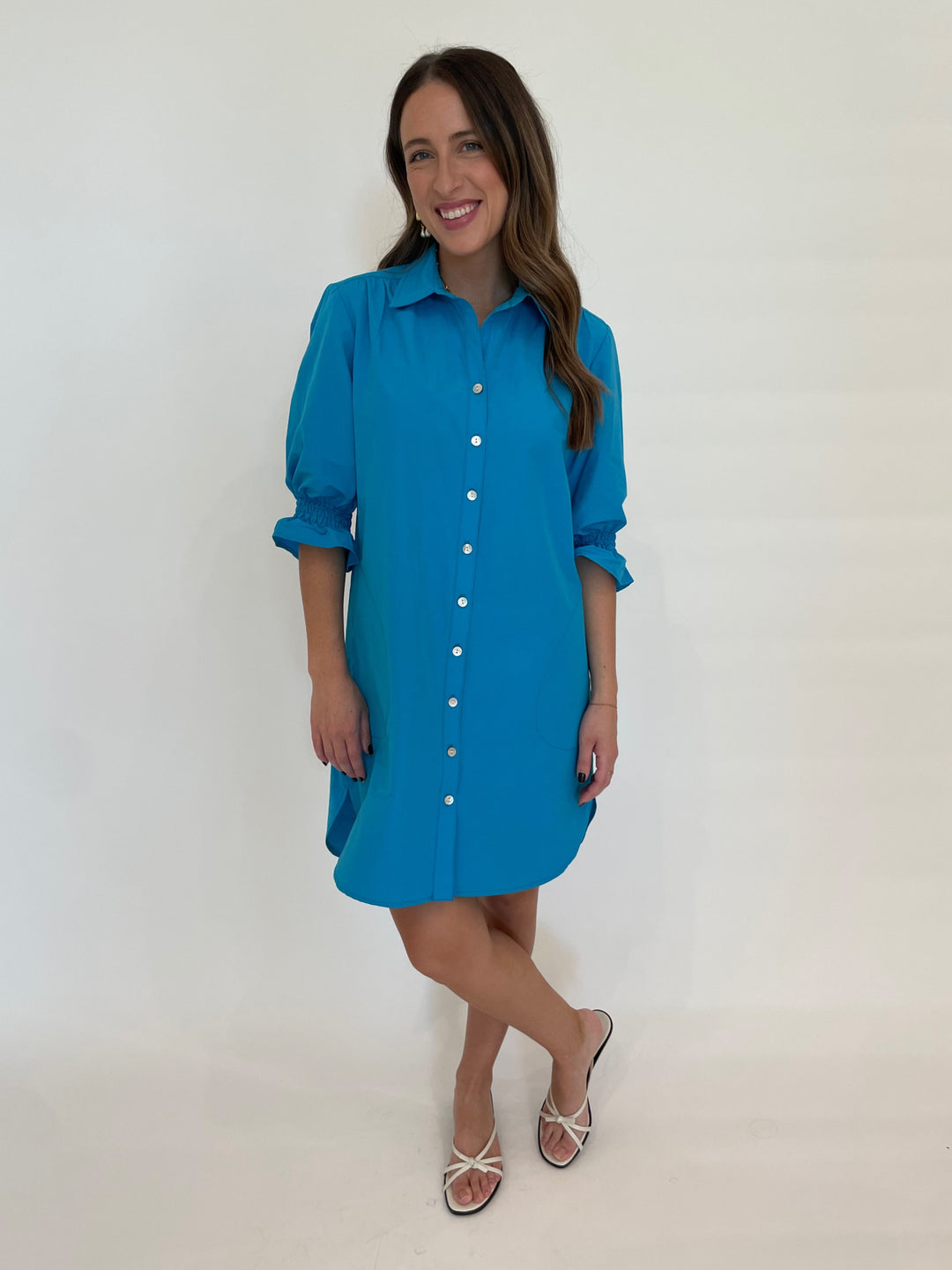 Finley Miller Techy Taffetta Dress in Bright Turquoise available at Barbara Katz