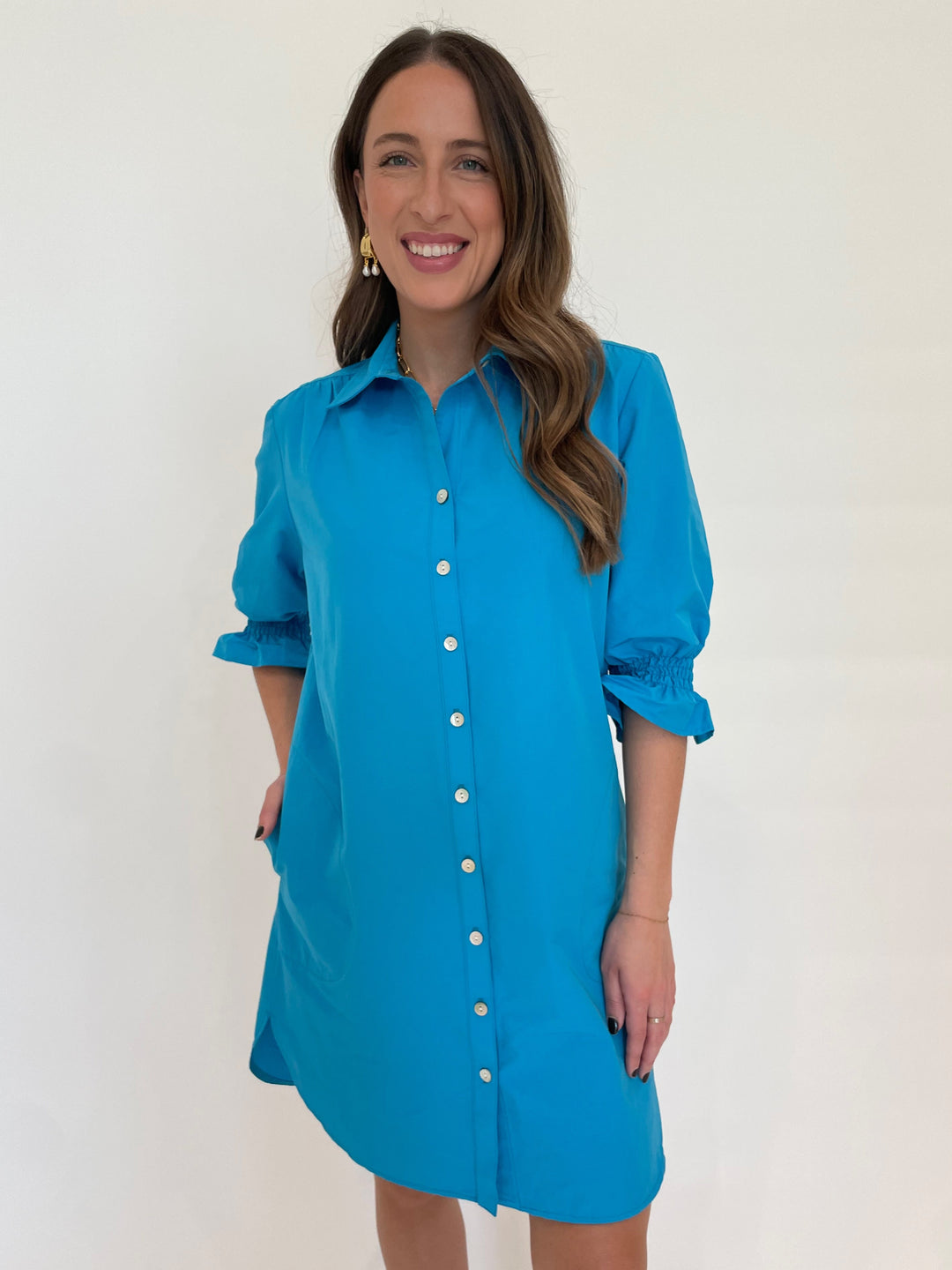 Finley Miller Techy Taffetta Dress in Bright Turquoise available at Barbara Katz