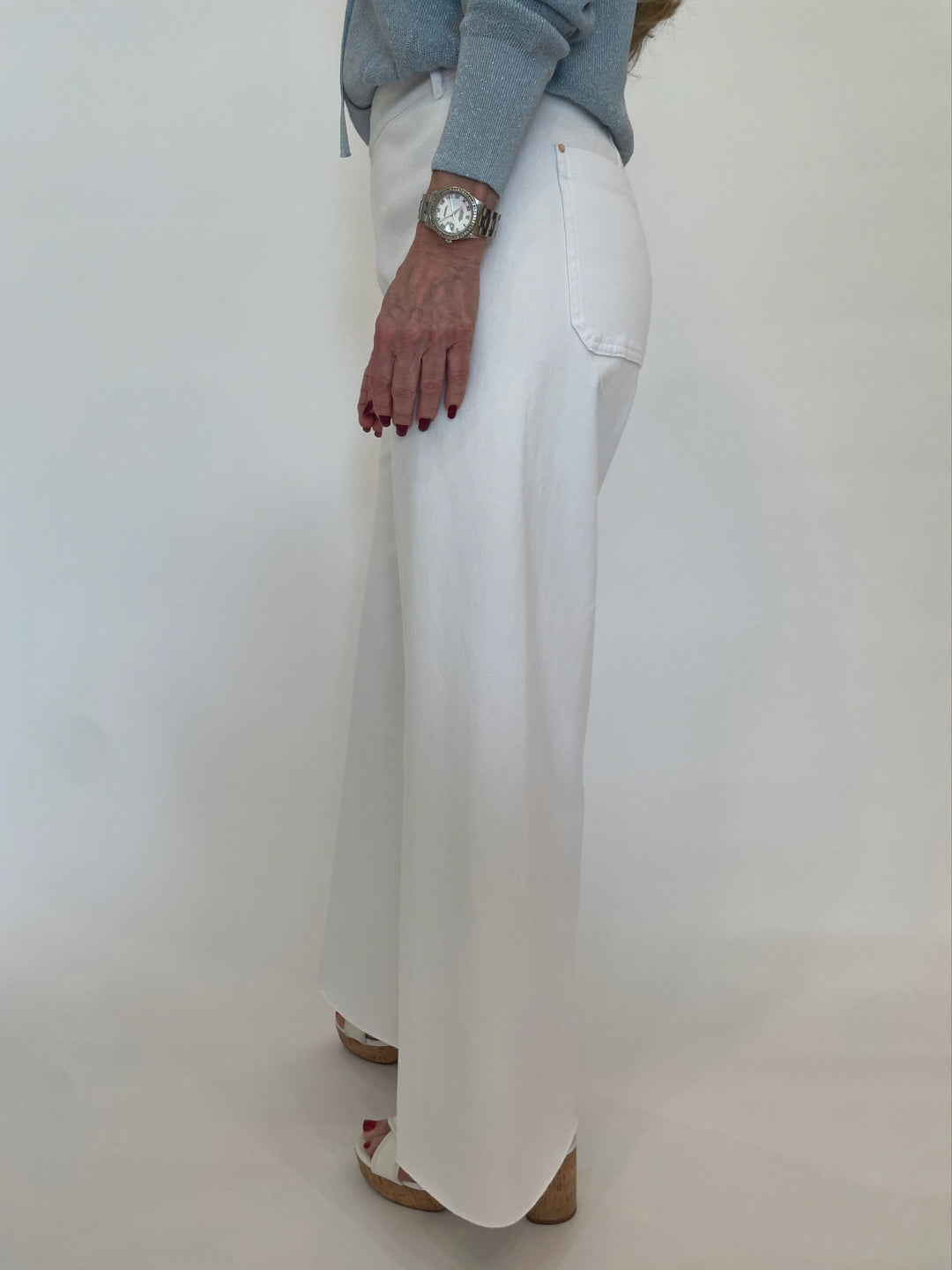 Lysse Erin Hi Waist Wide Leg Denim Pants in White available at Barbara Katz