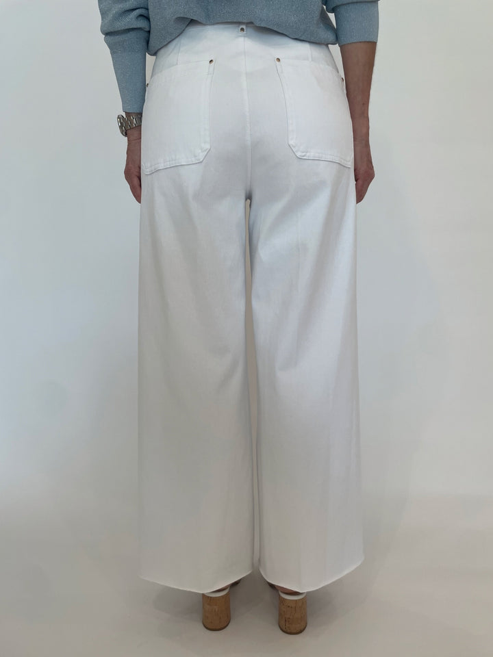 Lysse Erin Hi Waist Wide Leg Denim Pants in White available at Barbara Katz