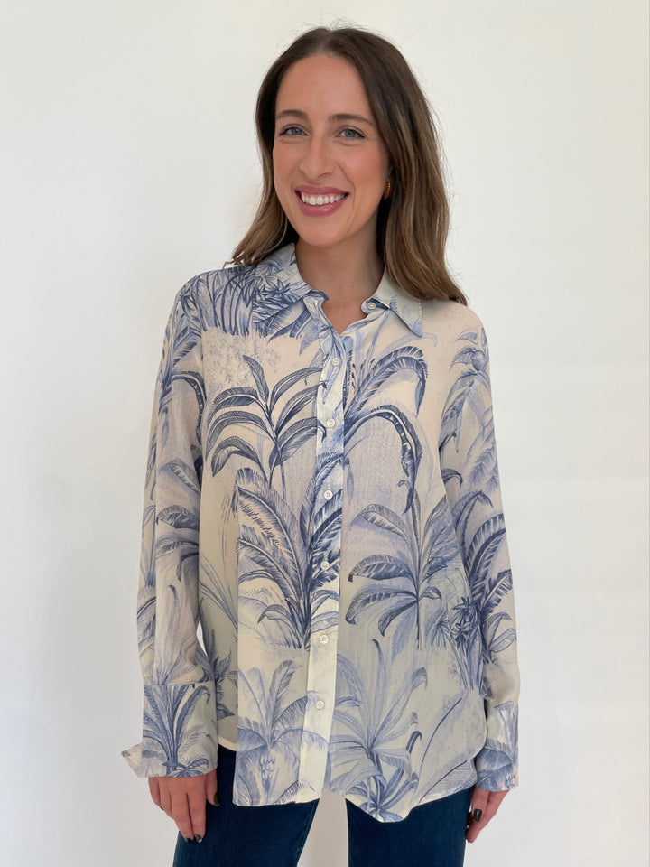 Marella Conio Crepe Shirt in Dust Blue available at Barbara Katz