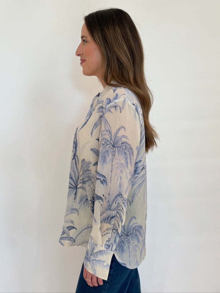 Marella Conio Crepe Long Sleeve Shirt in Dust Blue available at Barbara Katz