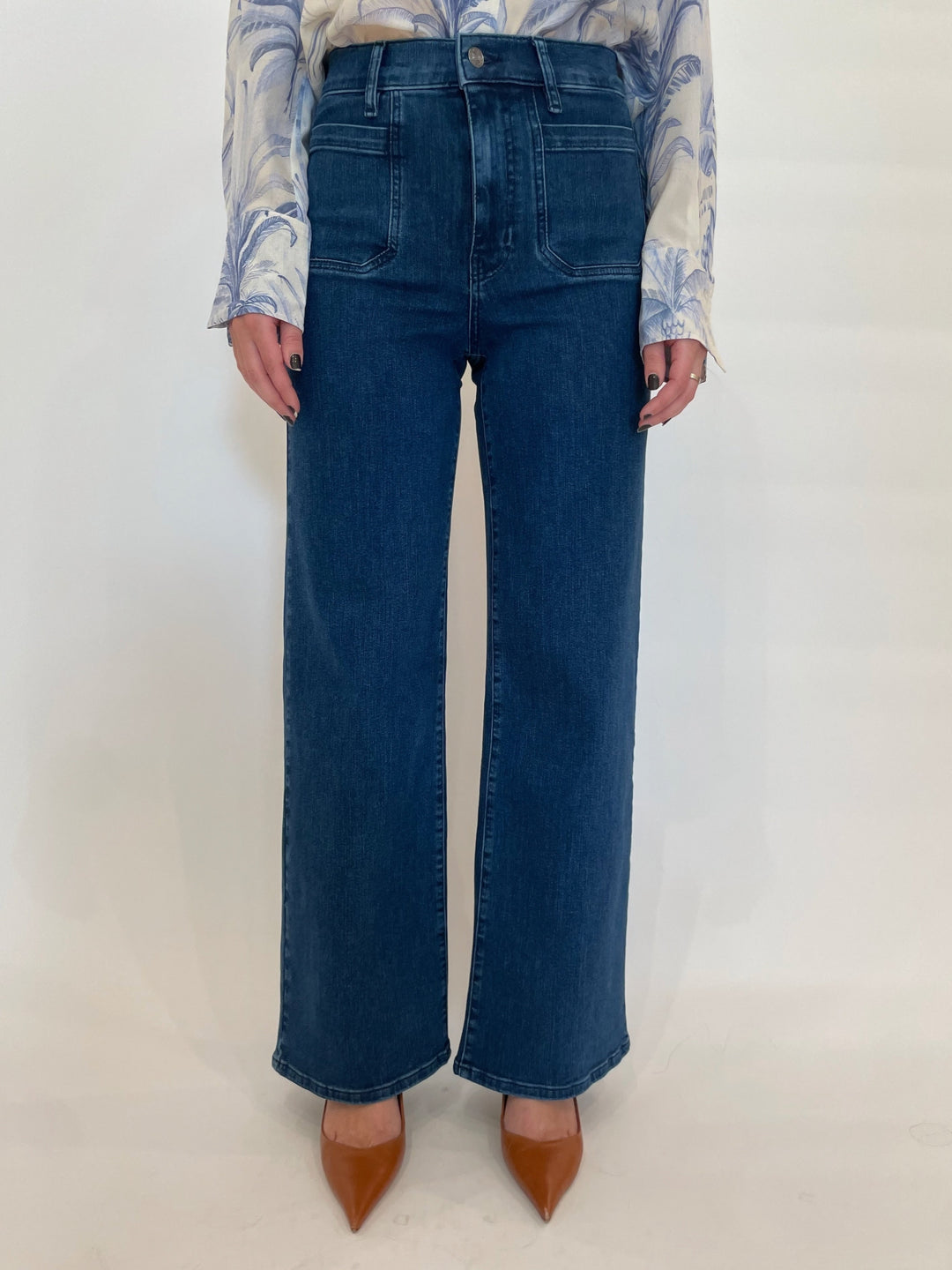 Frame Le Slim Palazzo Modernist Pocket Jeans in Loner available at Barbara Katz