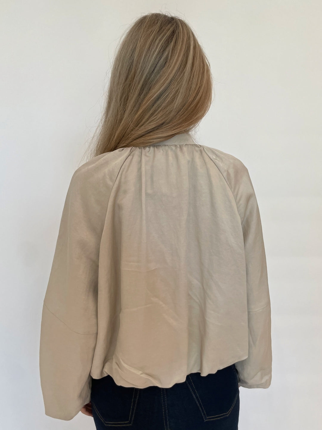 Marella Gilda Viscose Linen Bomber Jacket in Sand available at Barbara Katz