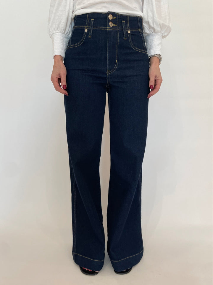 Frame The Seamed Wide Trouser in Rinse available at Barbara Katz