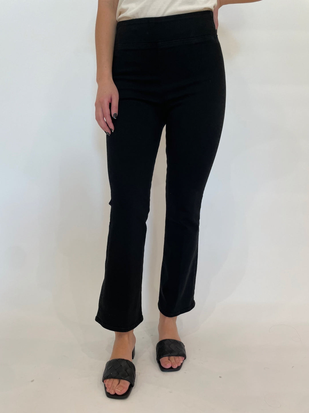 Frame Jetset Crop Mini Boot Jeans in Sheen Noir available at Barbara Katz