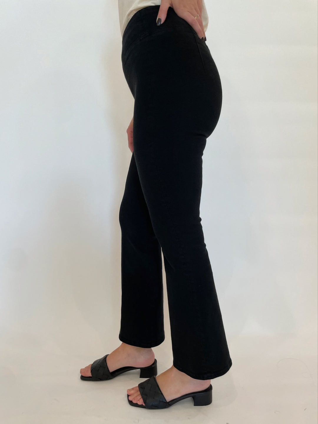 Frame Jetset Crop Mini Boot Jeans in Sheen Noir available at Barbara Katz