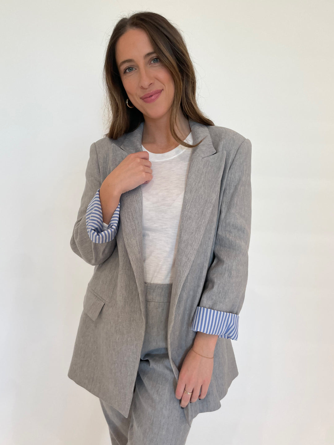 Marella Impeto Linen Stretch Blazer in Grey available at Barbara Katz