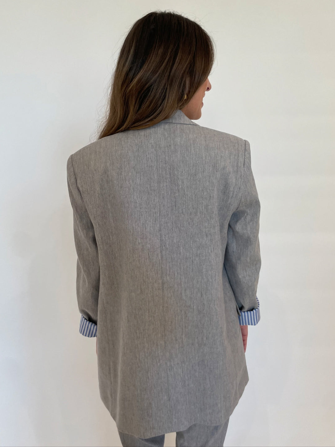 Marella Impeto Linen Stretch Blazer in Grey available at Barbara Katz