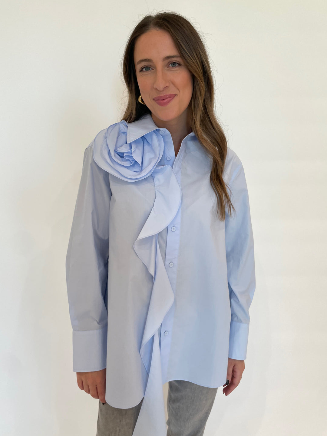 Marella Ketch Poplin Blouse in Light Blue available at Barbara Katz