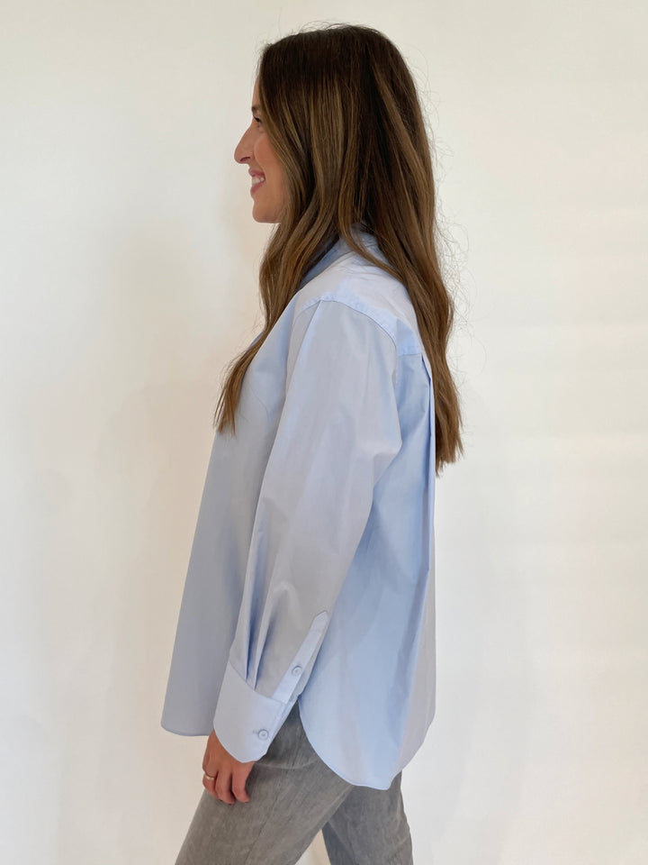 Marella Ketch Long Sleeve Poplin Shirt in Light Blue available at Barbara Katz