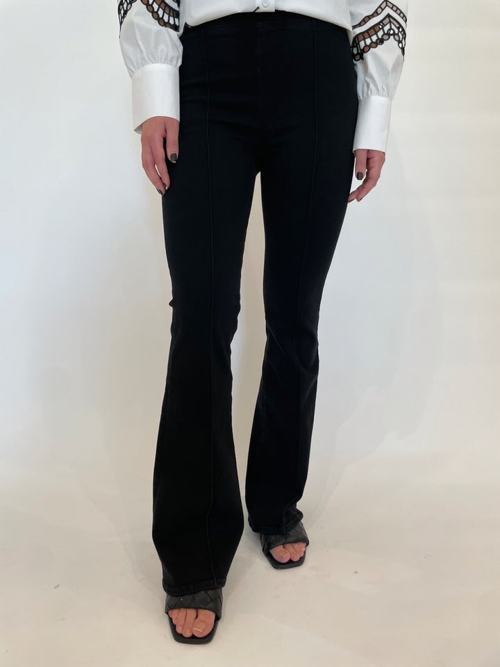 Frame The Jetset Flare Pintuck Jeans in Sheen Noir available at Barbara Katz