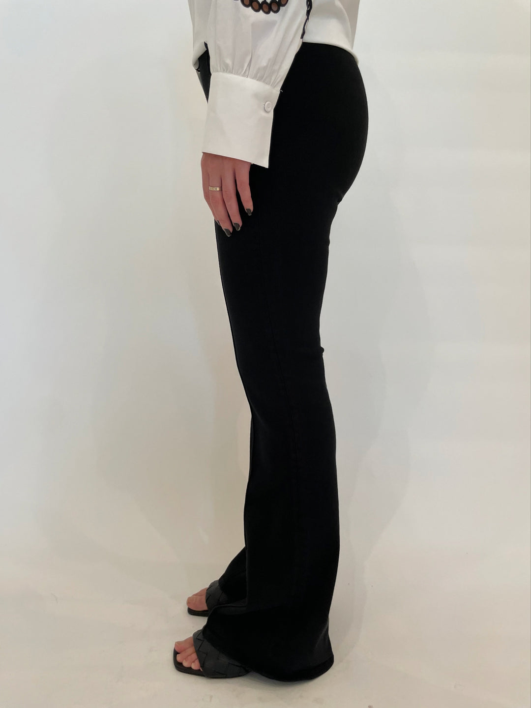 Frame Jetset Flare Pintuck Jeans in Sheen Noir available at Barbara Katz