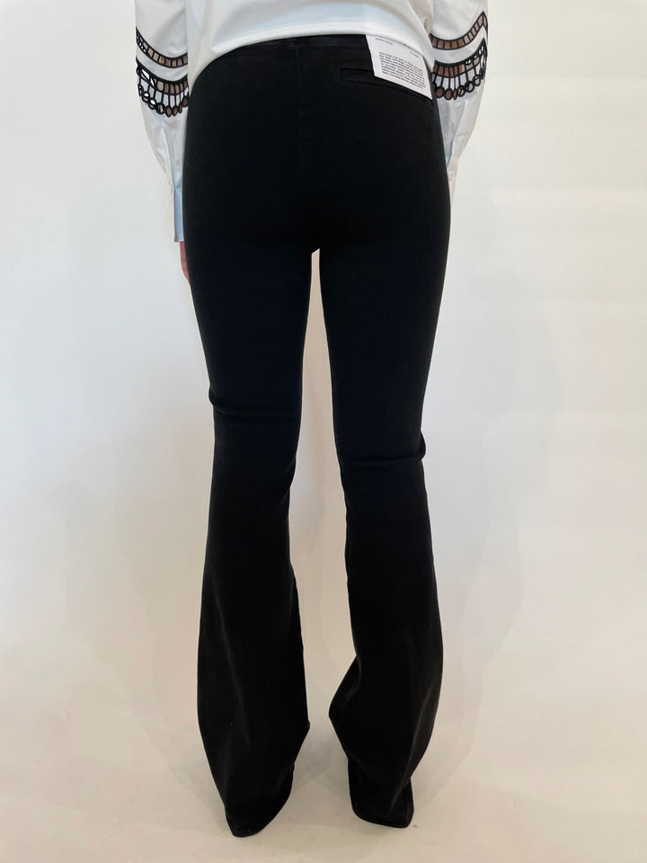 Frame Jetset Flare Pintuck Denim Pants in Sheen Noir available at Barbara Katz