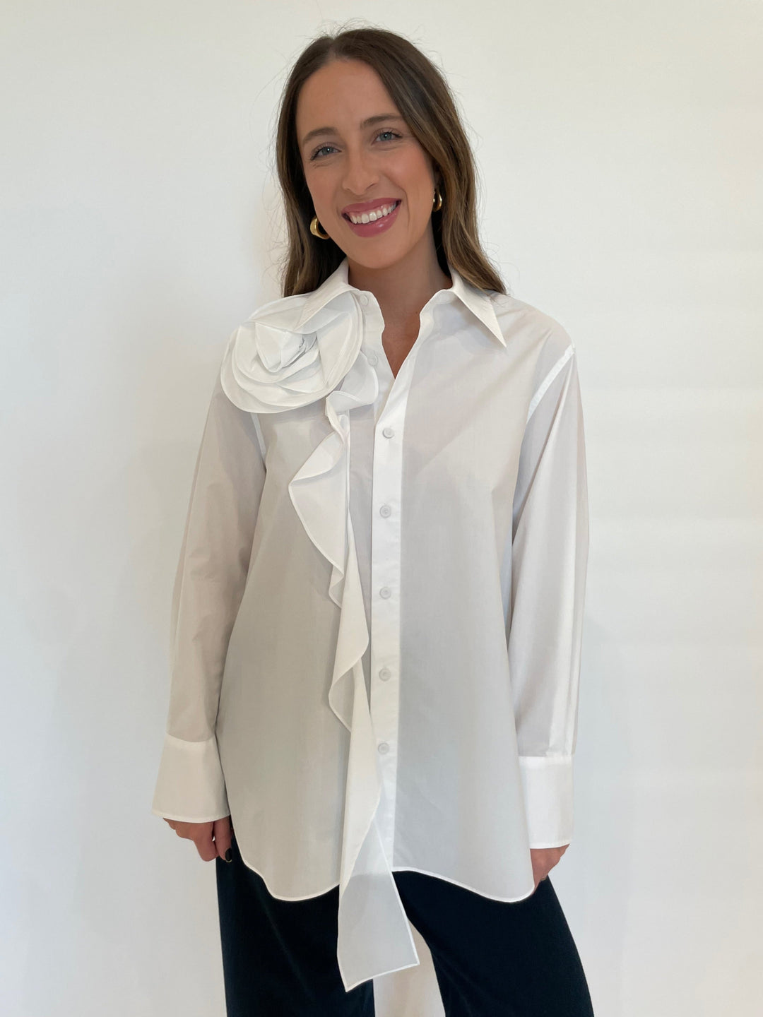 Marella Ketch Poplin Blouse in White available at Barbara Katz