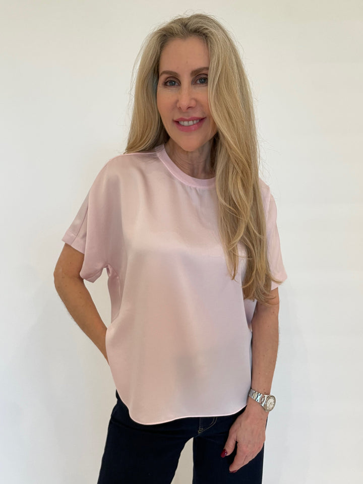 Simkhai Addy Short Sleeve Knit Back T- Shirt in Ballet Pink available at Barbara Katz