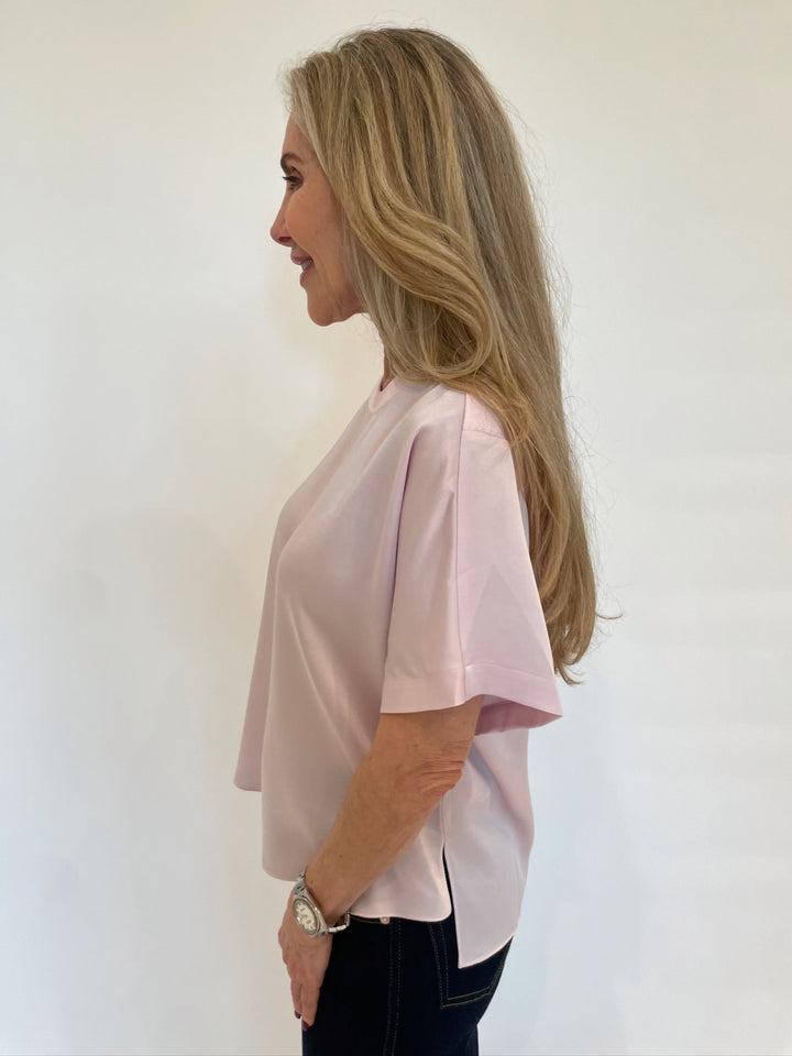 Simkhai Addy Short Sleeve Knit Back Short Sleeve Tee in Ballet Pink available at Barbara Katz