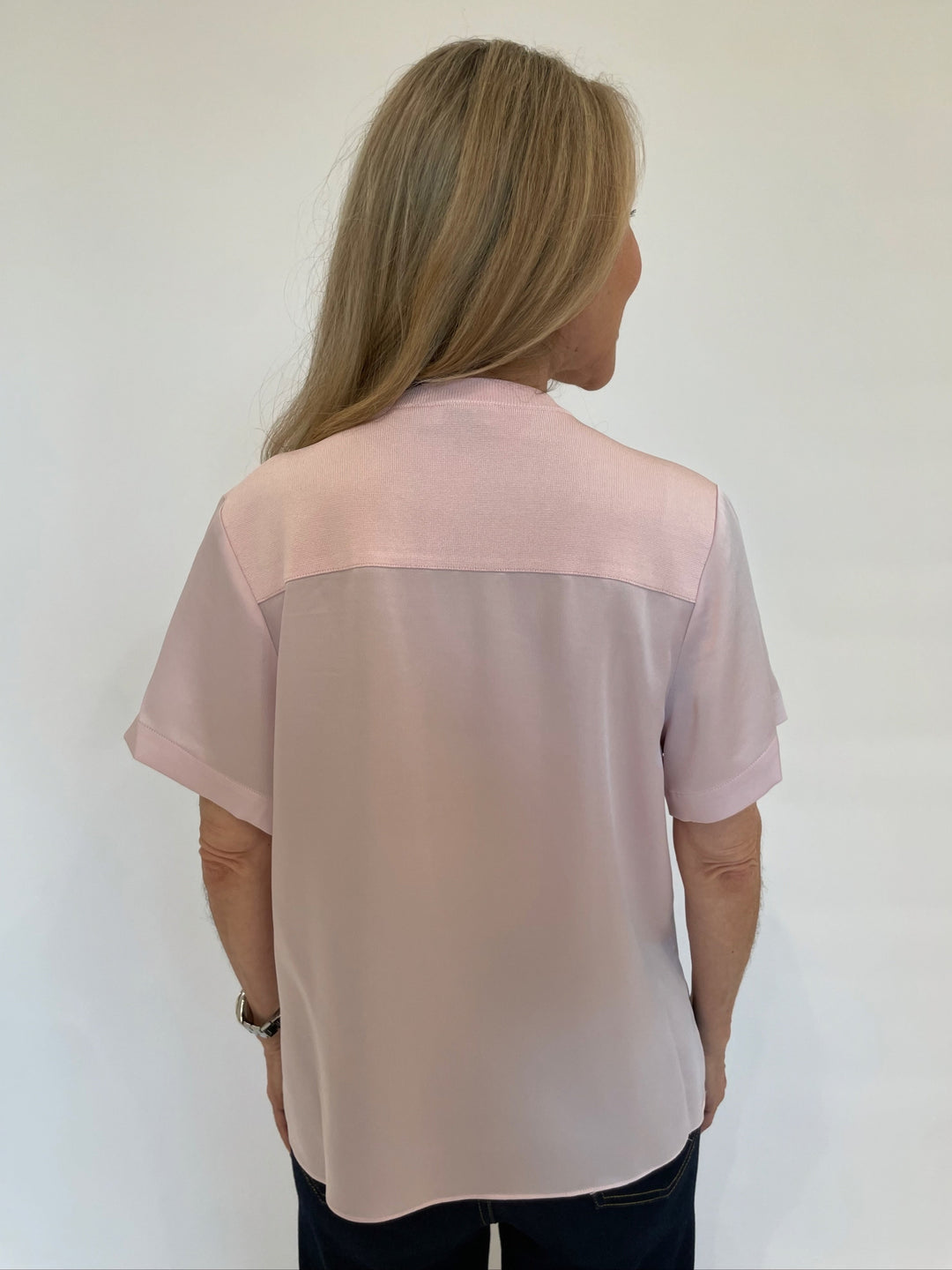 Simkhai Addy Short Sleeve Knit Back T- Shirt in Ballet Pink available at Barbara Katz