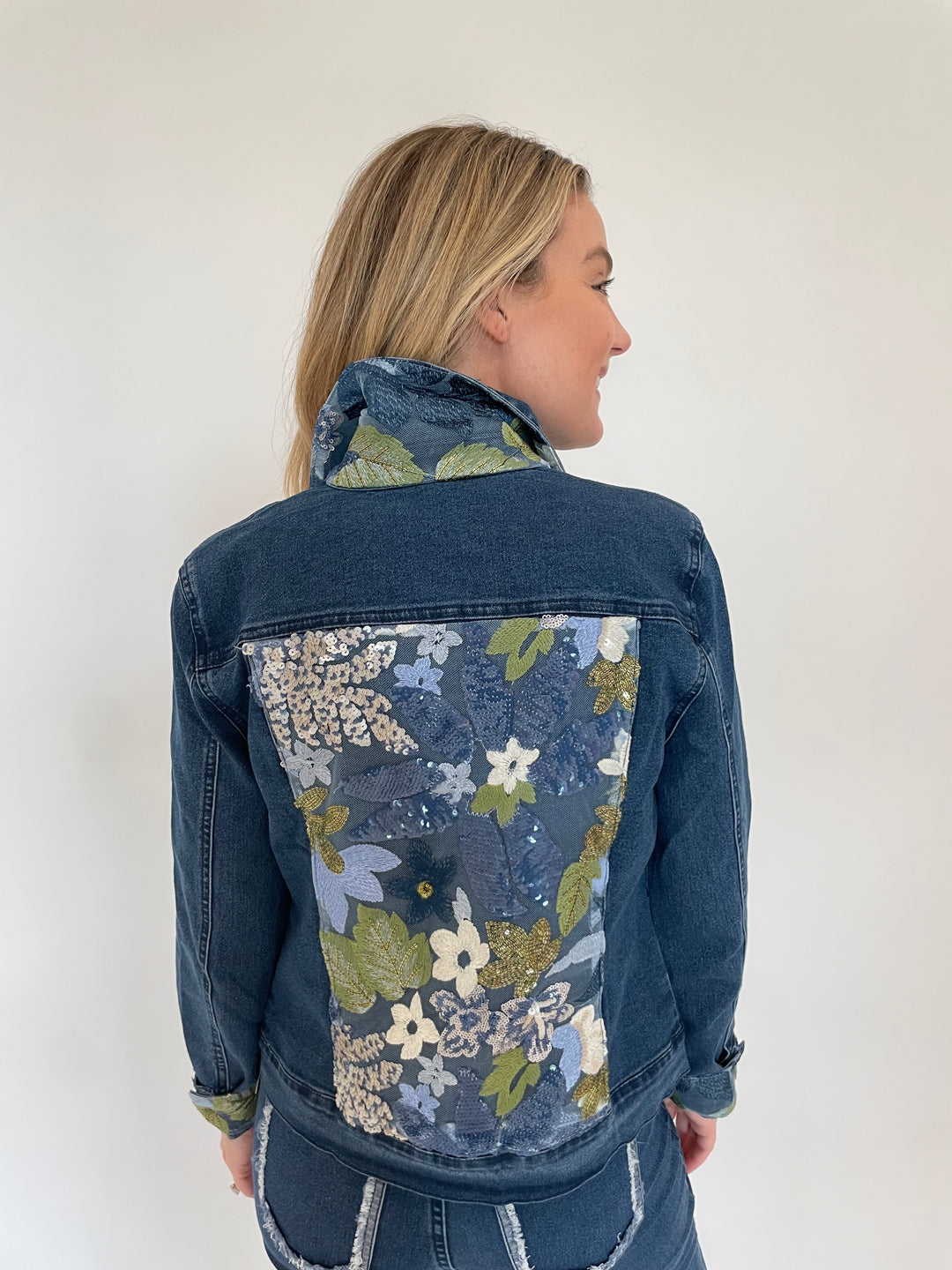 BK Alma Denim Jacket with Sequin Detail at the back available at Barbara Katz