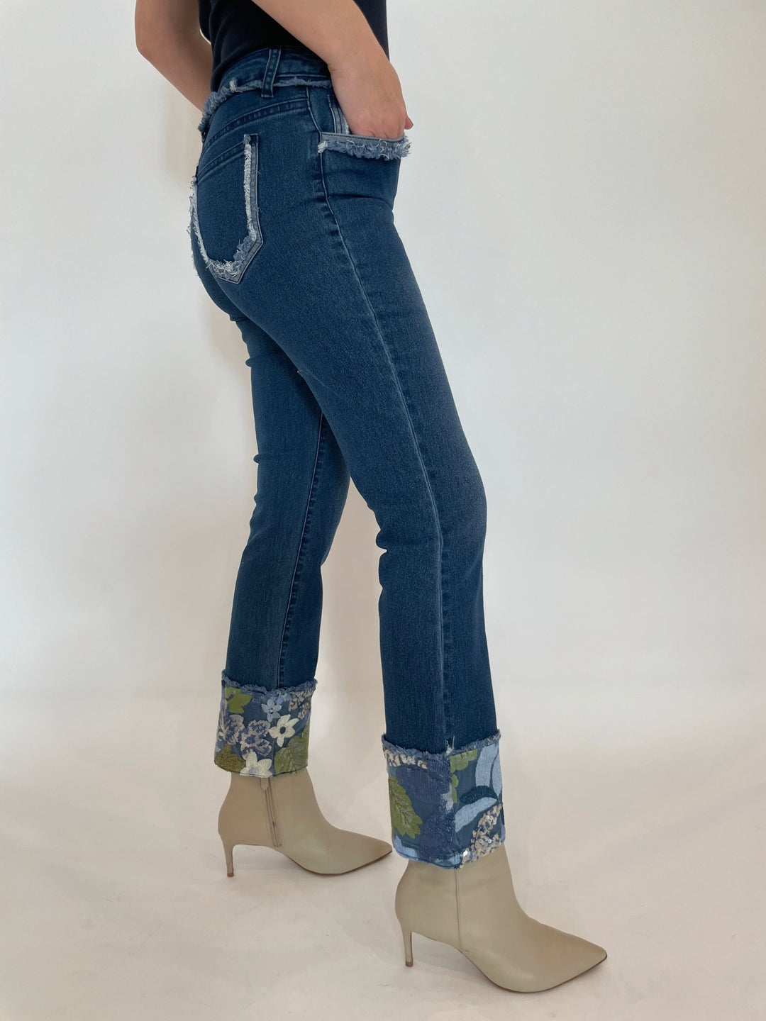 BK Gloria Sequin Cuffed Denim Jeans available at Barbara Katz