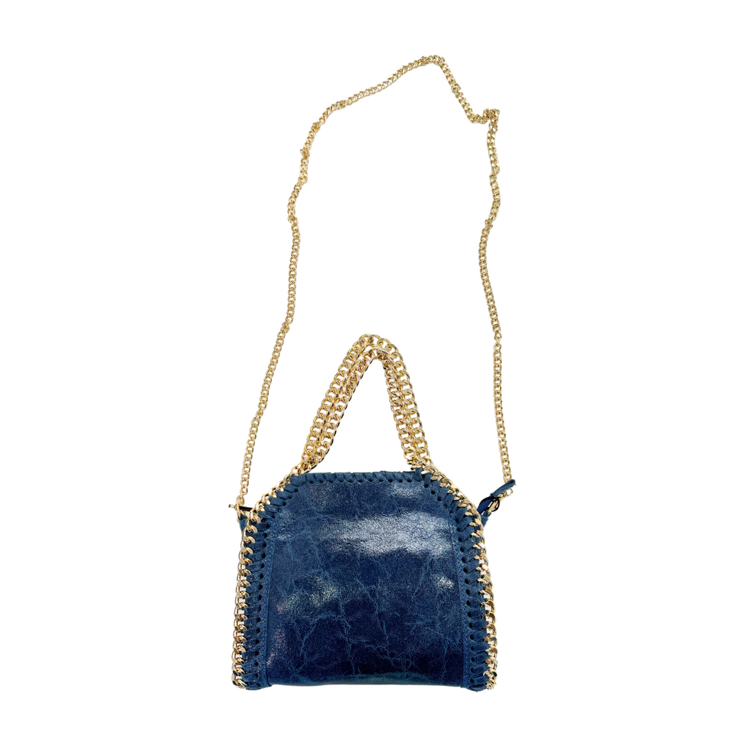 Barbara Katz Metallic Luxe Leather Chain Bag - Denim Blue