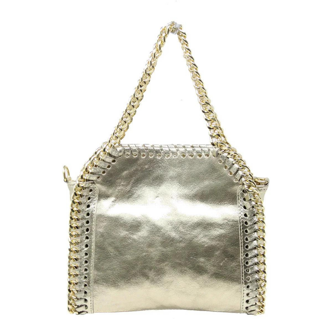 Barbara Katz Metallic Luxe Chain Leather Bag - Gold