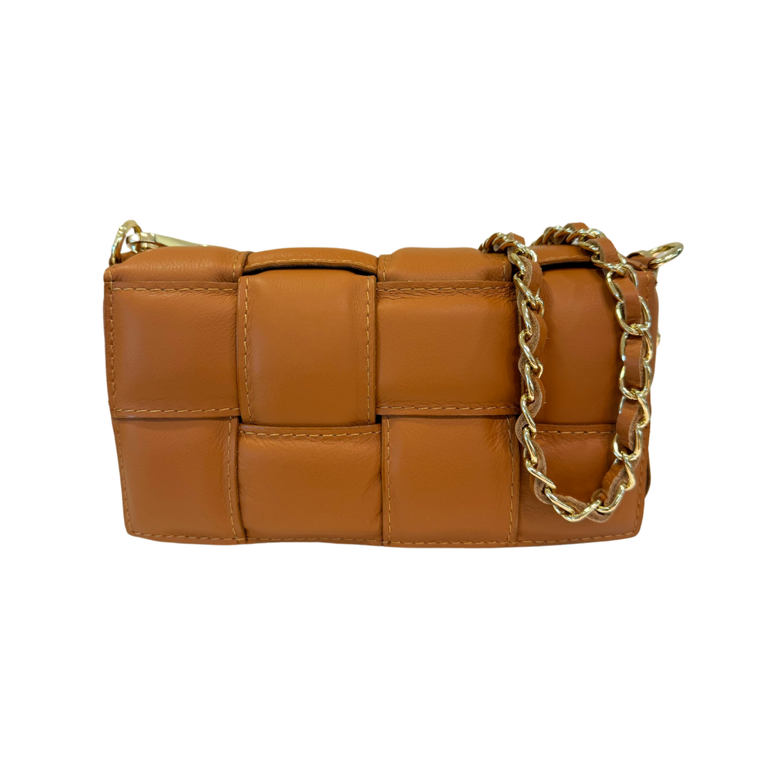 Barbara Katz Square Weave Quilted Leather Bag - Camel