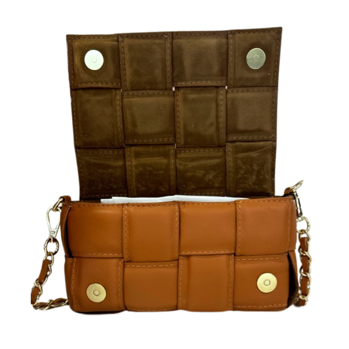 Barbara Katz Square Weave Quilted Leather Bag - Camel