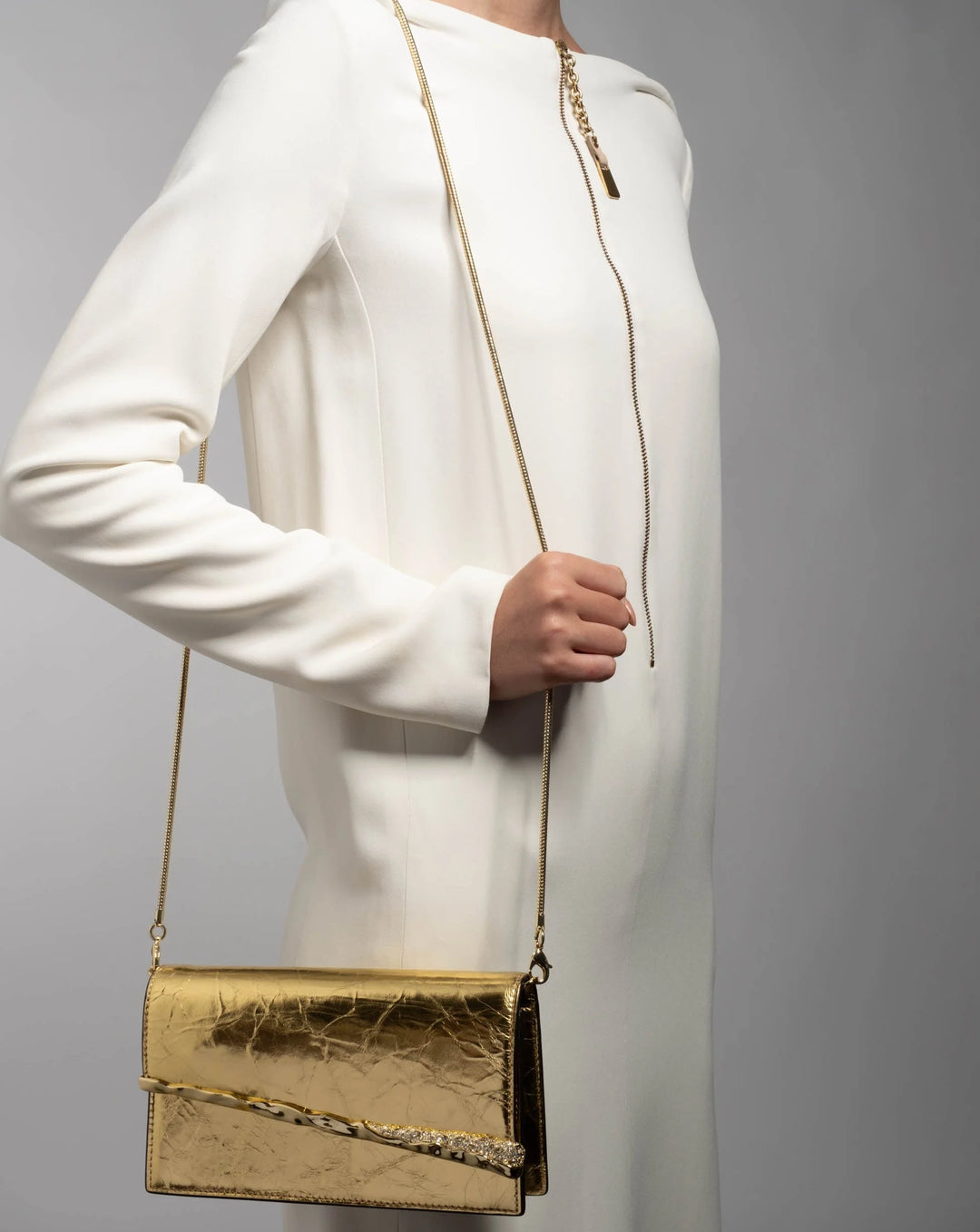 Alexis Bittar Gold Angular Convertible Crossbody Leather Bag available at Barbara Katz