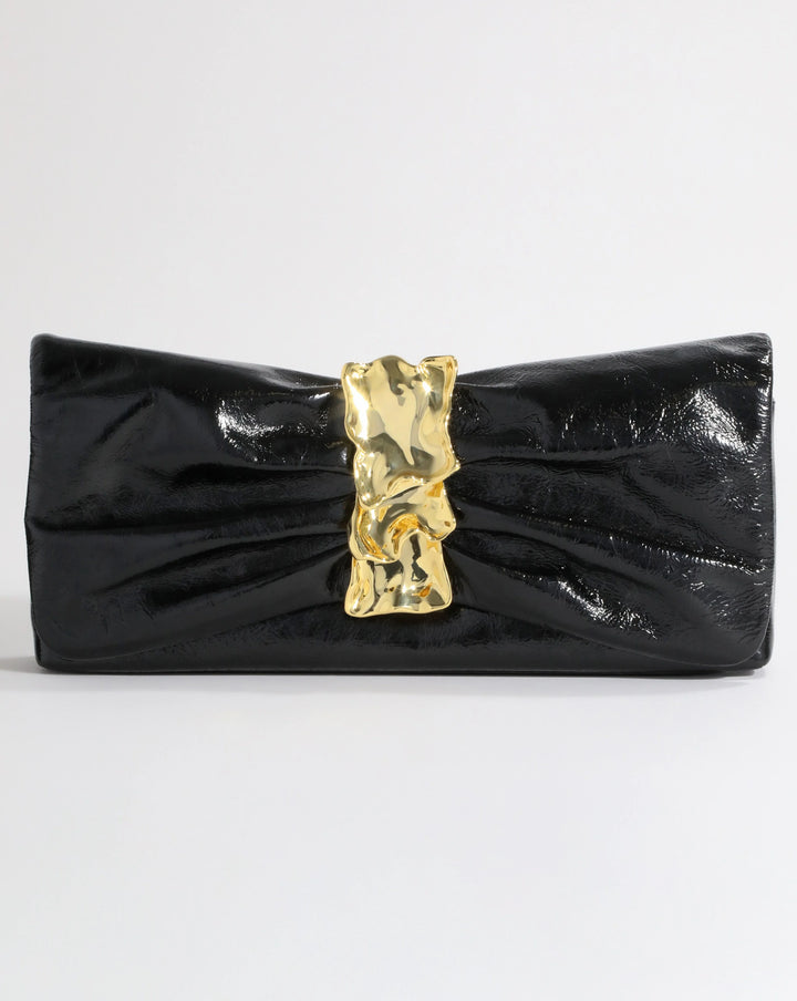 Alexis Bittar Black & Gold Ribbon Convertible Shoulder Bag available at Barbara Katz