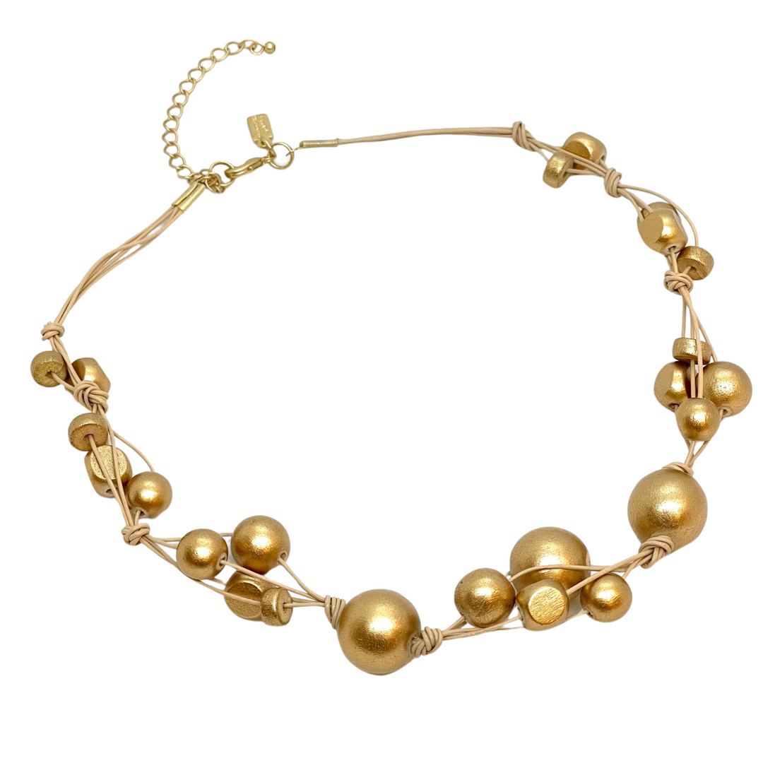 Deborah Grivas Matte Gold Wood Woven Necklace