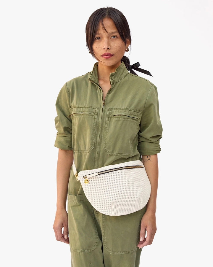 Clare V Grande Fanny Bag in Cream Perf available at Barbara Katz