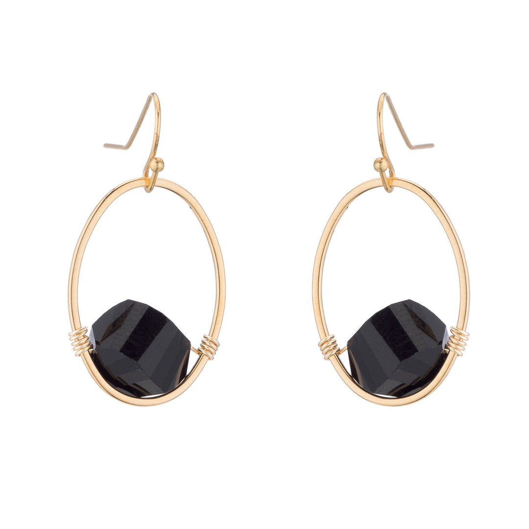 Deborah Grivas Faceted Crystal Oval Gold Wrap Earrings - Black