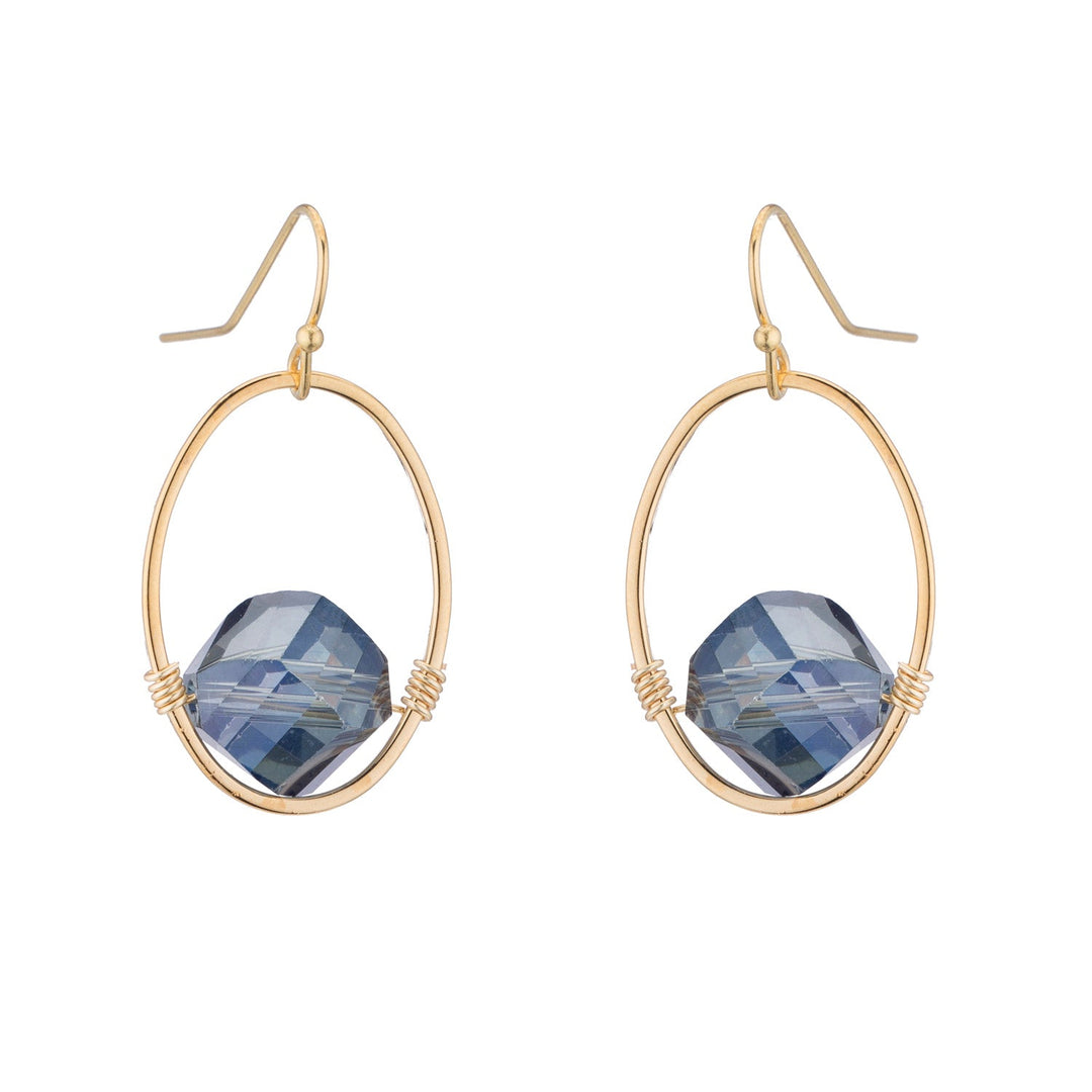 Deborah Grivas Faceted Crystal Oval Gold Wrap Earrings - Labradorite