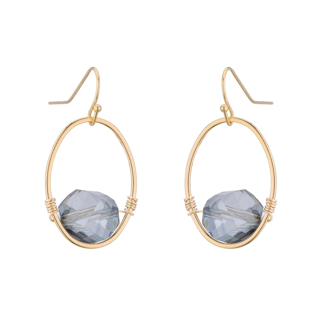 Deborah Grivas Faceted Crystal Oval Gold Wrap Earrings - Grey