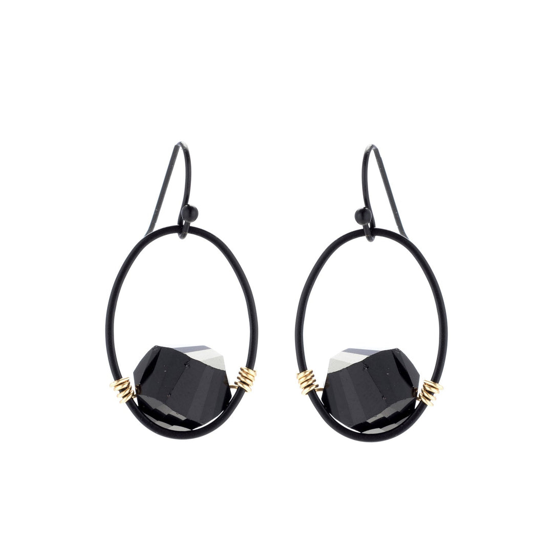 Deborah Grivas Faceted Crystal And Oval Matte Black Earrings - Black