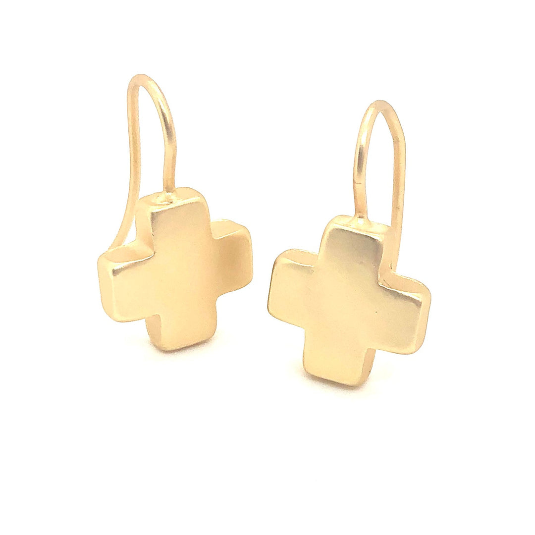 Deborah Grivas Matte Gold Cross Wire Earrings