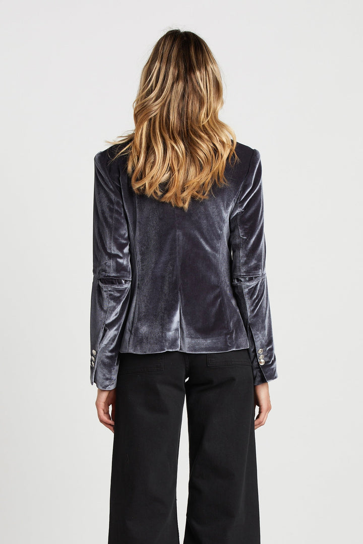 Adroit Atelier James Double Breasted Signature Stretch Blazer With Elbow Detail - Silver available at Barbara Katz