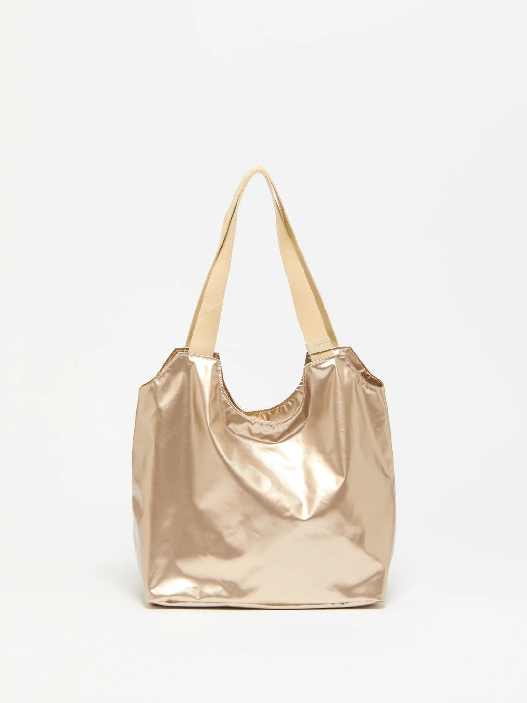 Jack Gomme Tilly Light Shopping Bag in Shiny Nacre with Beige Strap available at Barbara Katz