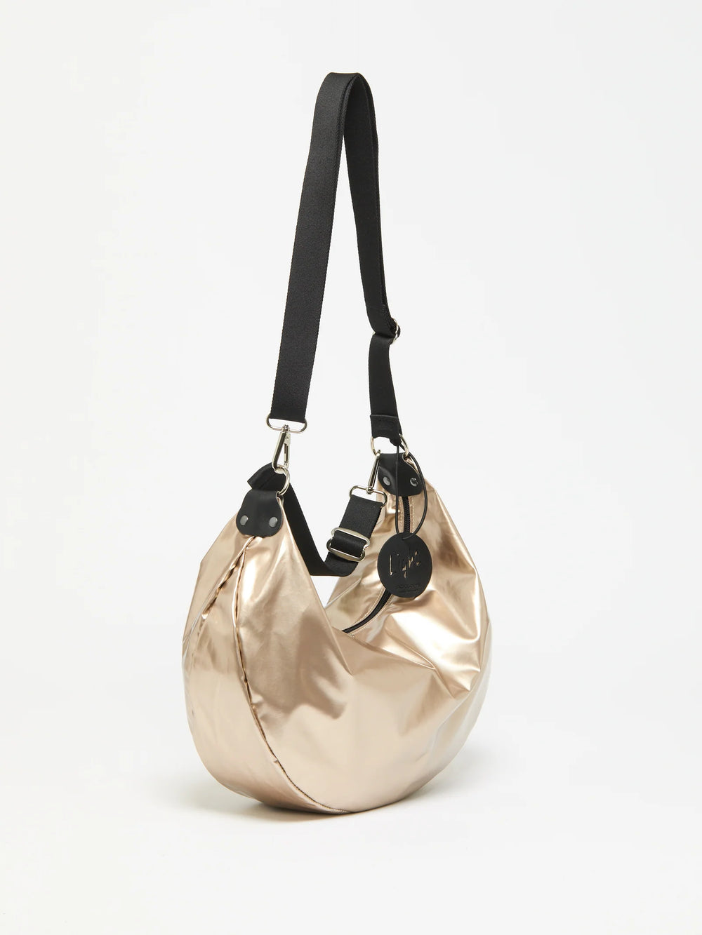 Jack Gomme Charlie Half Moon Shoulder Crossbody Bag in Shiny Nacre available at Barbara Katz