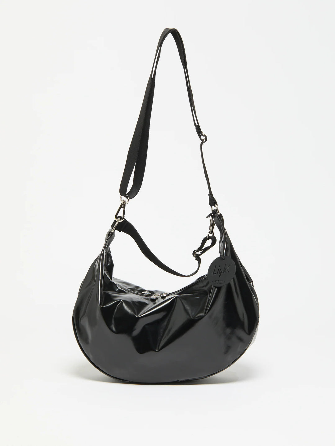 Jack Gomme Charlie Half Moon Bag in Shiny Noir available at Barbara Katz