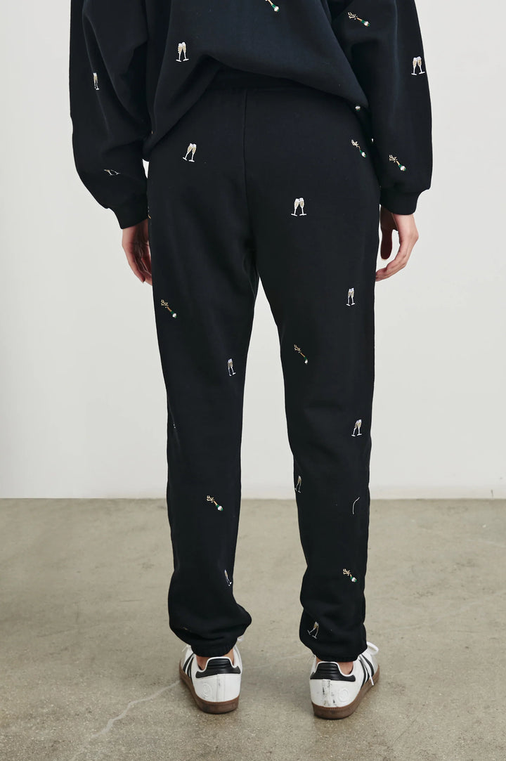 Rails Kingston Sweatpants in Black Champagne Embroidery available at Barbara Katz