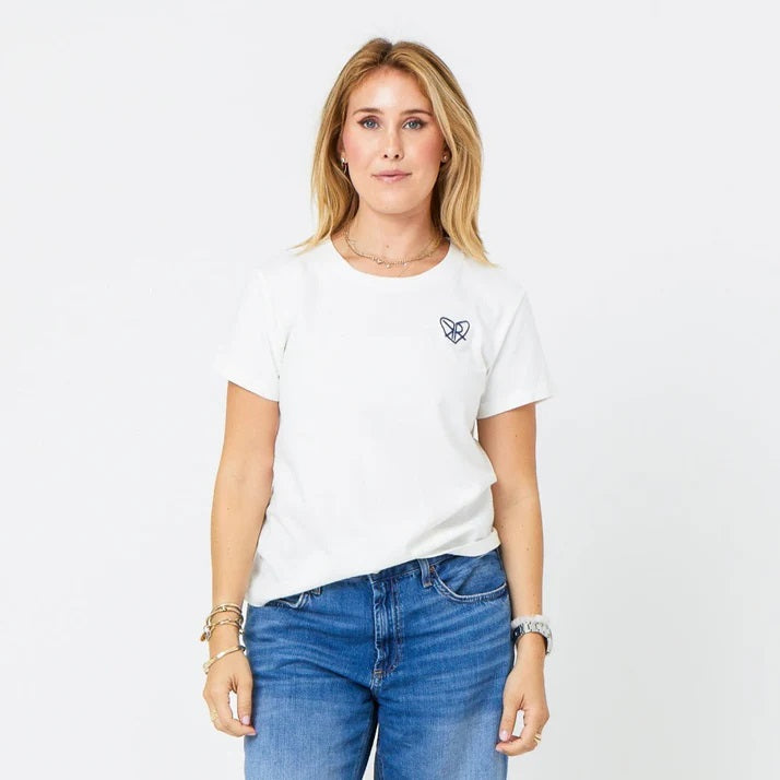 Kerri Rosenthal Suke Play Love Tee, limited edition 100% cotton t-shirt with crew neckline, short sleeves, embroidered KR Heart logo in front, and printed artwork on the back