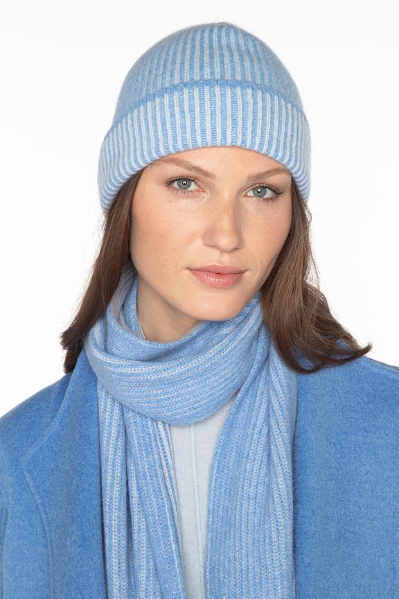 Kinross Cashmere Plaited Rib Hat in Como/Celeste