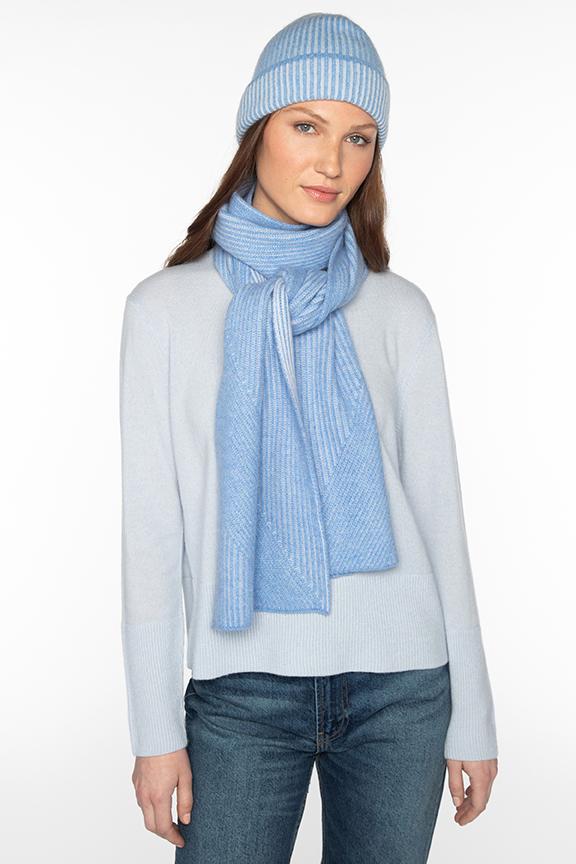 Kinross Cashmere Plaited Rib Scarf in Como/Celeste