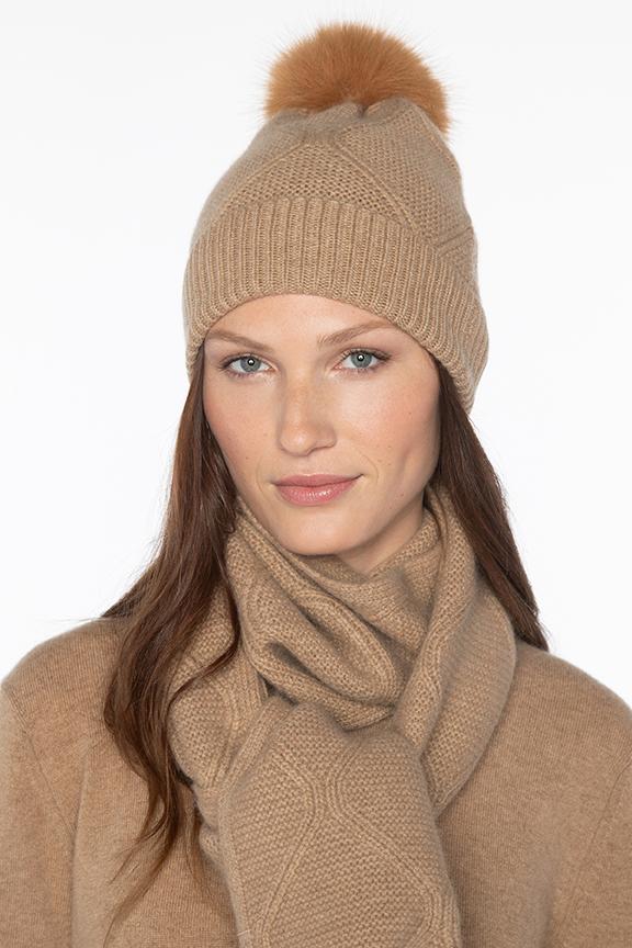 Kinross Cashmere Luxe Cable Hat in Camel
