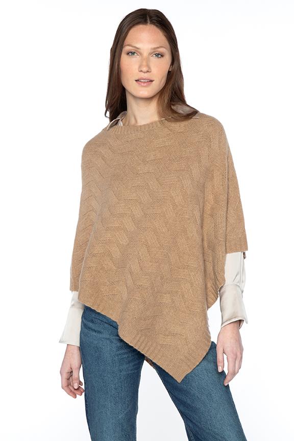 Kinross Cashmere Cable Poncho in Camel