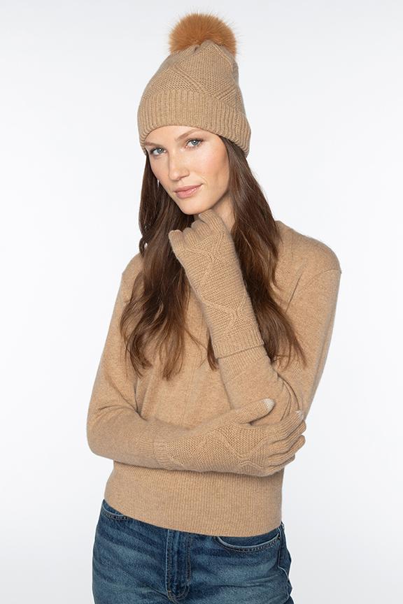 Kinross Cashmere Luxe Cable Gloves in Camel